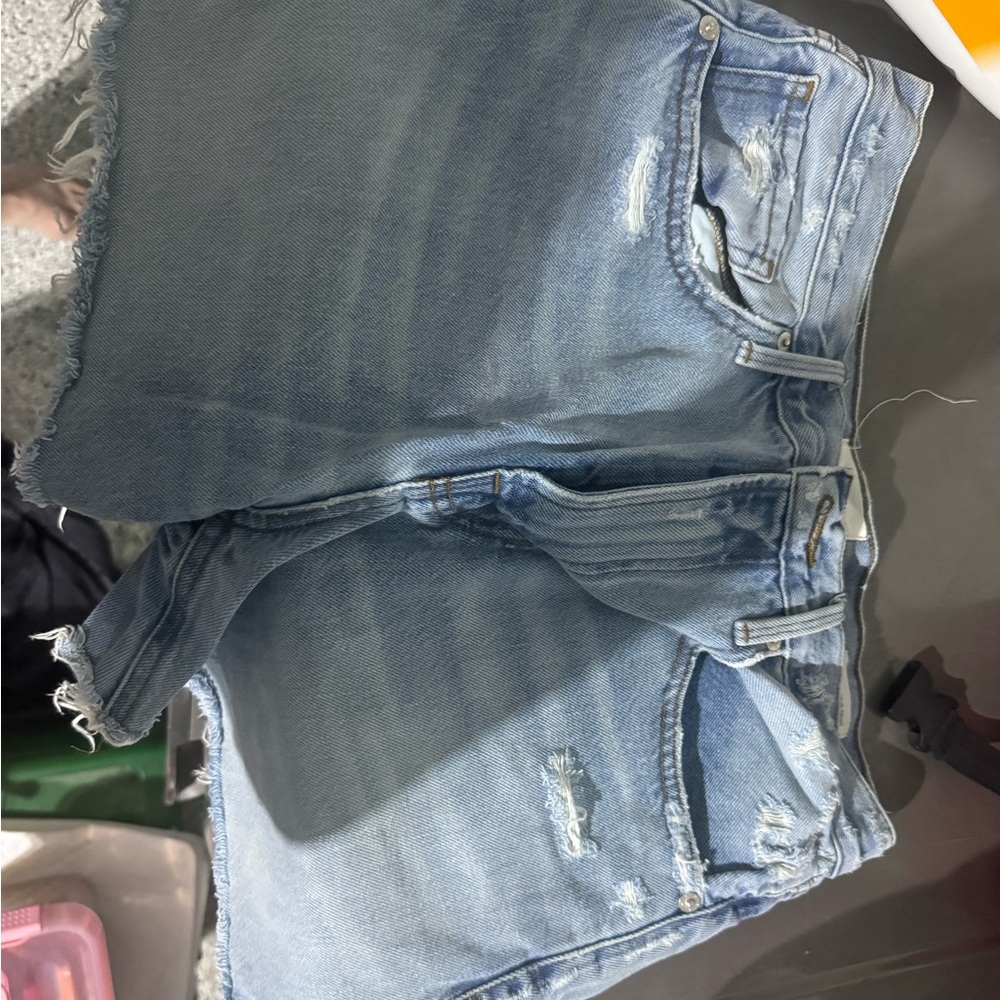 Frame Denim Light Blue Distressed Jean Shorts